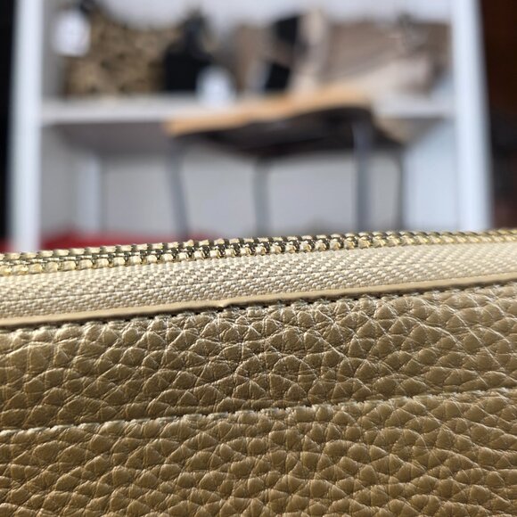 3 Pocket Gold Metallic Clutch New Years wristlet with adjustable crossbody strap - Picture 5 of 6